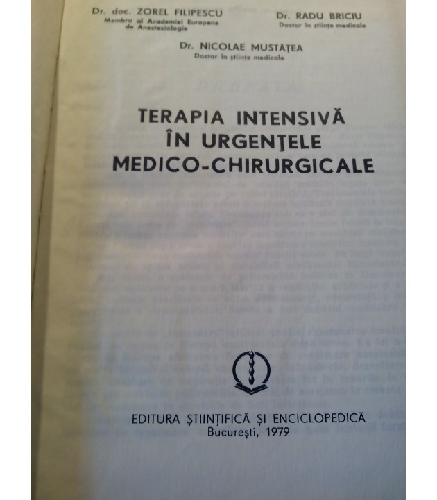 Zorel Filipescu - Terapia intensiva in urgentele medico-chirurgicale