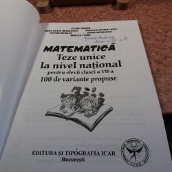 Petre Simion - Matematica teze unice la nivel national pentru elevii clasei a VII a 100 de variante propuse