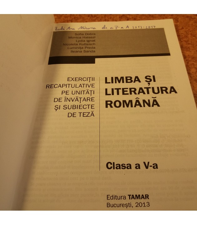 Sofia Dobra - Limba si literatura romana clasa a V a exercitii recapitulative pe unitati de invatare si subiecte de teza