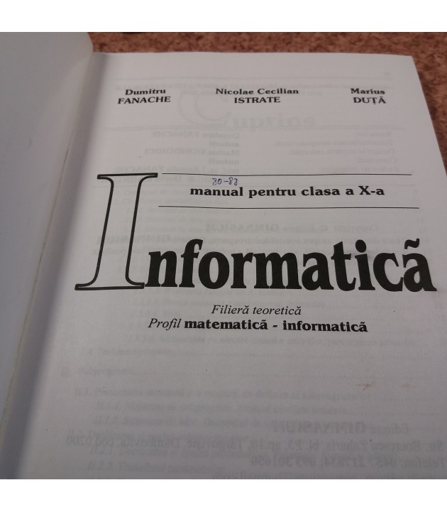 Dumitru Fanache - Informatica manual pentru clasa a X a Filiera teoretica Profil Matematica-Informatica